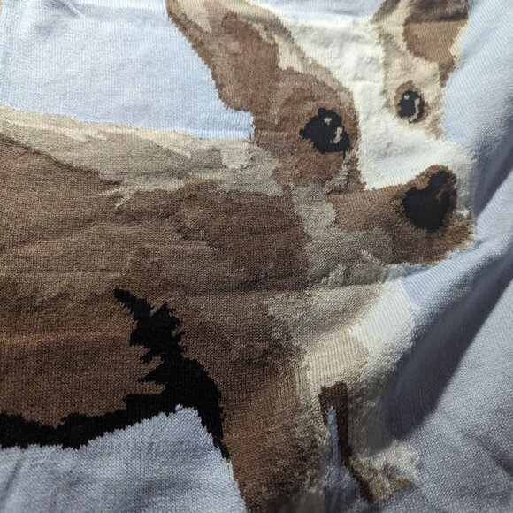 J Jill Women Sweater Light Blue Med Corgi Dog V Neck Long Sleeve Medium Puppy - Picture 3 of 7